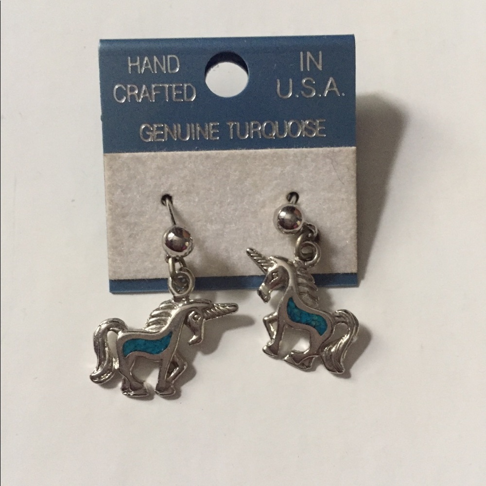 Silver and turquoise unicorn earrings